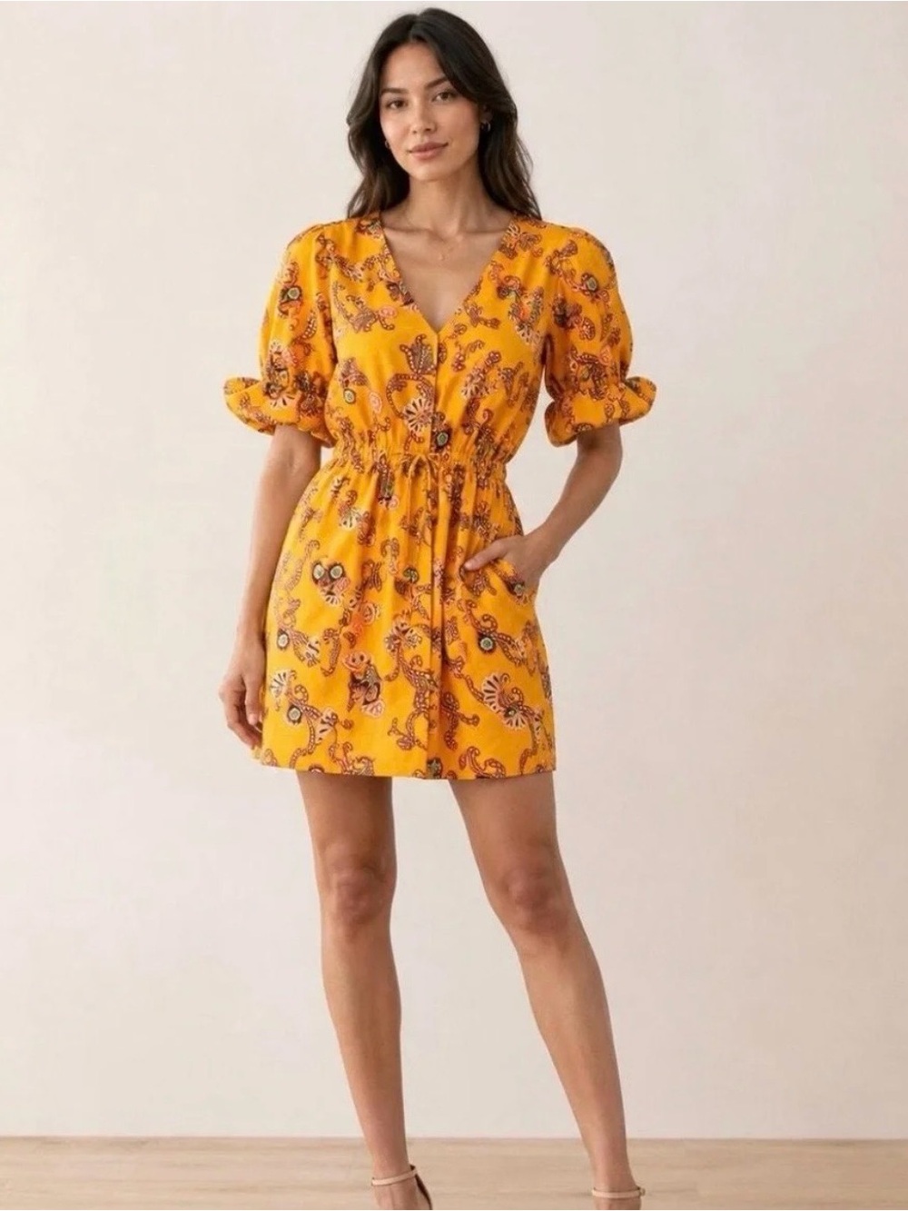A.L.C Mia printed puff sleeve cotton dress 4